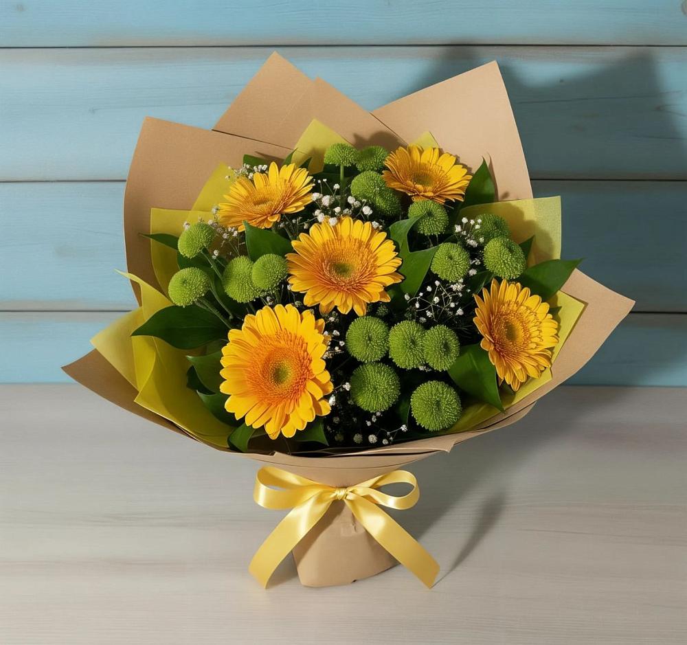 Букет цветов из: Герберы и Хризантемы в Детчино