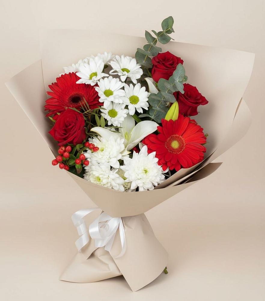 Букет цветов из: Розы, Хризантемы, Герберы и Лилии в Детчино