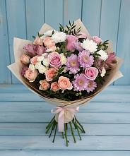 Букет цветов из:  Хризантемы, Розы и Альстромерии в Детчино