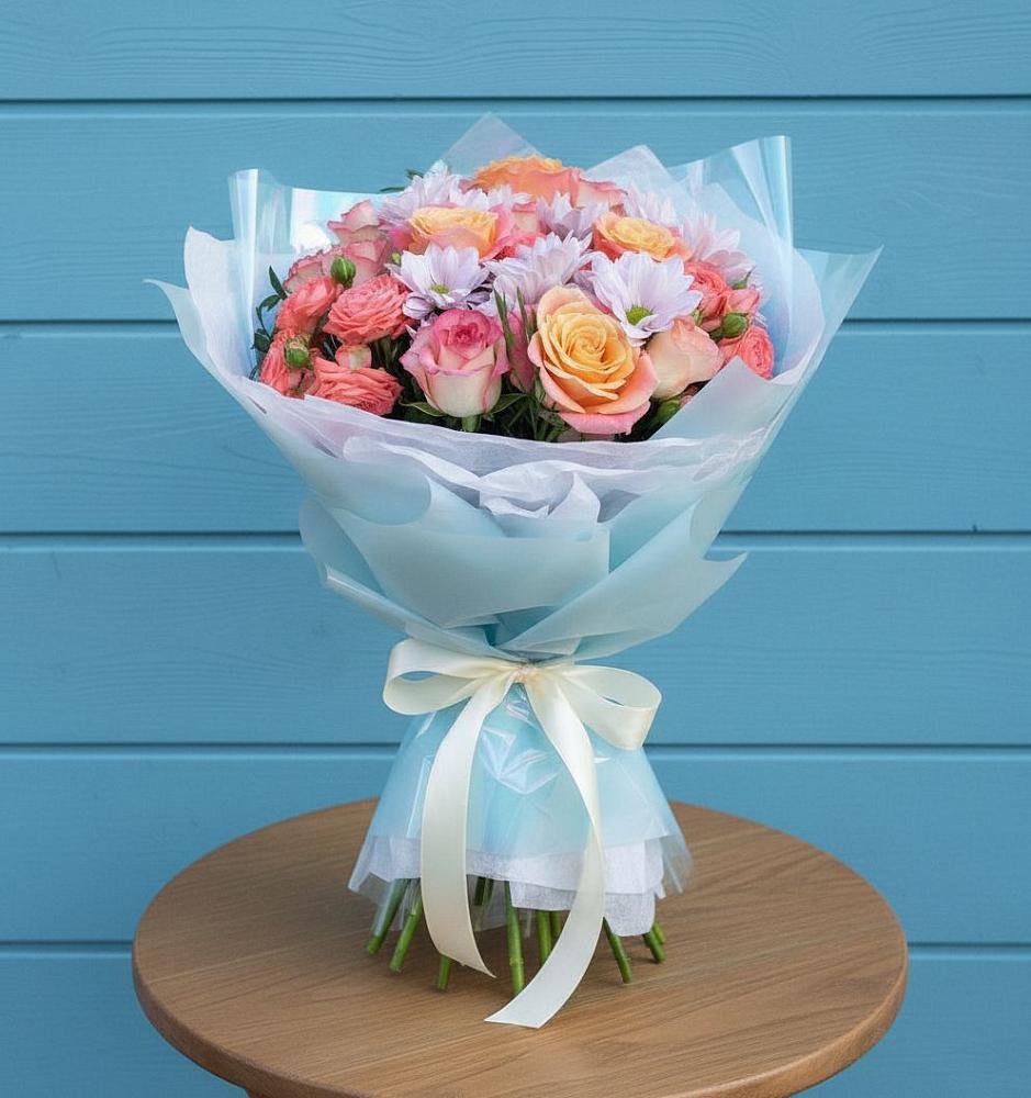 Букет цветов из: Хризантемы и Розы в Детчино