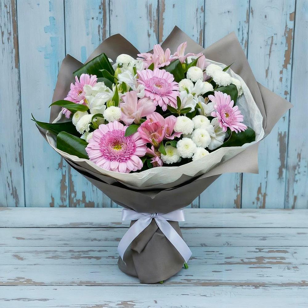 Букет цветов из: Герберы, Альстромерии и Хризантемы в Детчино